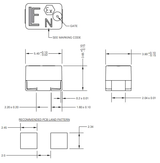 機械図面 - Littelfuse 308シリーズ表面実装ヒューズ